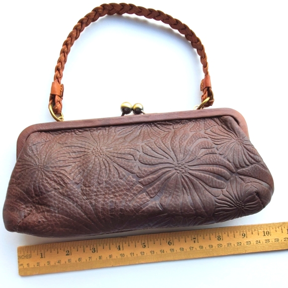 Fossil Brown Floral Embossed Leather Purse Clutch Boho - Picture 5 of 10